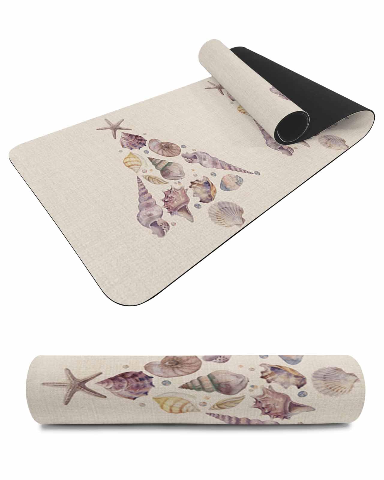 Debedcor Heat Proof Table Pads Waterproof Decorative, Merry Christmas Coastal Non-Slip Table Countertop Protector, Abstract Conch Xmas Trees Burlap Insulation Mat for Kitchen Room, 40 x 12 Inches