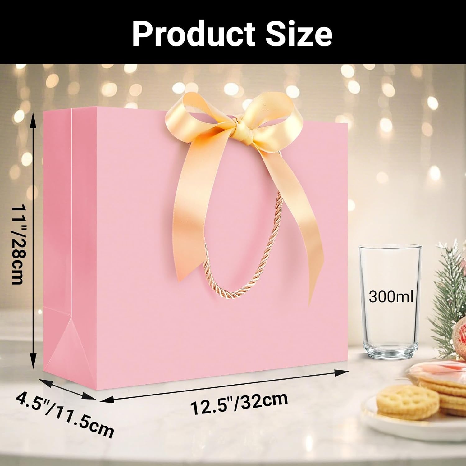 EUSOAR Pink Gift Bags, 25pcs 12.5"x4.5"x11" Gift Bags With Ribbon Handles, Thank You Paper Bag Gift Wrap Treat Bags Bulk for Wedding Guests Birthday Bridesmaid Anniversary Holiday Party Business - Image 2