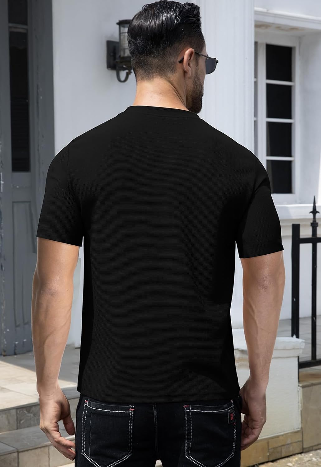 KUYIGO Men's Slim Fit Henley Shirts Casual Solid Button Waffle Fashion Summer T-Shirts Tops - Image 3