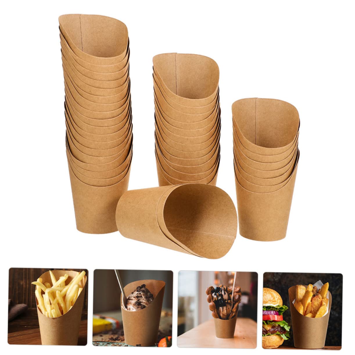 NAMOARLY 100pcs Paper Dessert Cups French Fries Holders Popcorn Paper Cups Takeout Containers