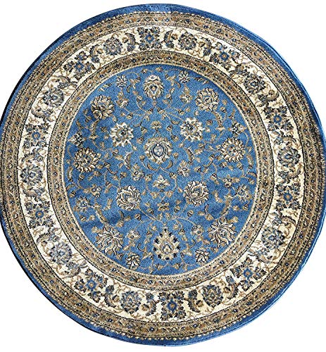 Traditional Round Persian Area Rug (330,000 Point) Blue Design 601 (5 Feet 3 Inch X 5 Feet 3 Inch Round) #TOP10