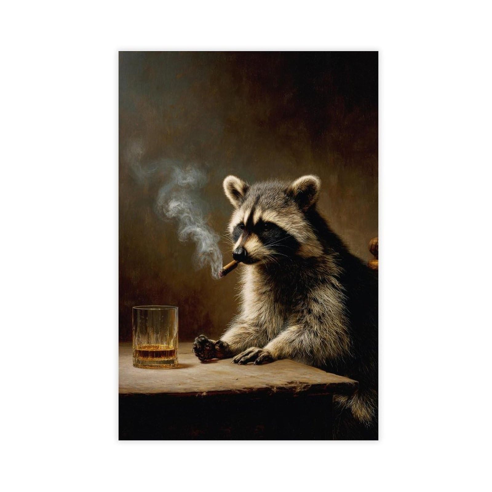 Agthwe Unframe-Style Whiskey Cigar Raccoon Poster Canvas Poster For Bedroom Decor Gift