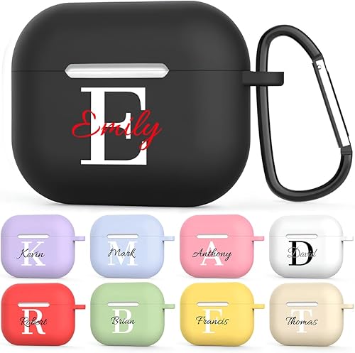 Vista 8 de Funda personalizada con nombre/texto para AirPods 1 y 2, funda protectora de TPU suave para Apple AirPod de 1ª/2ª generación con llavero