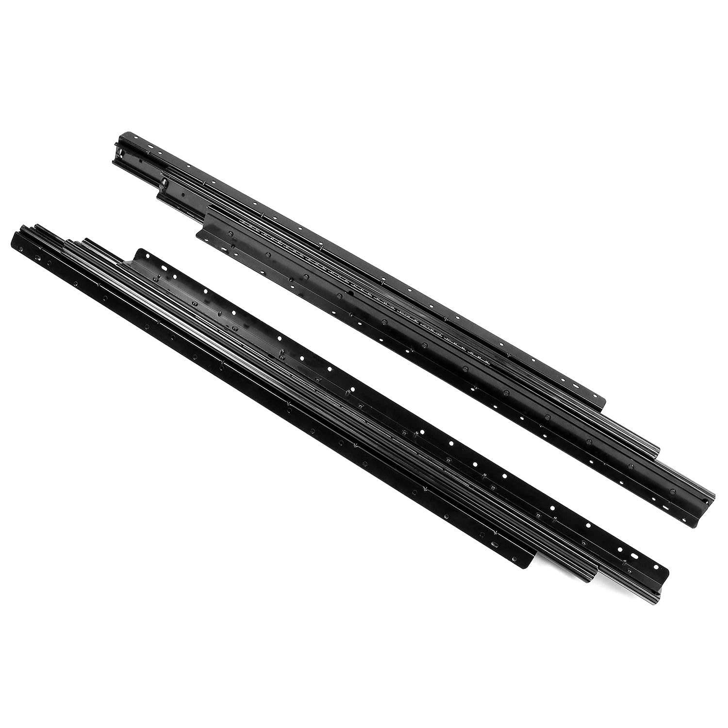 QWORK® Coulisses de tiroir robustes pour rangement sous les escaliers 800-1850mm, extension complète, noir, capacité de charge 120 kg, 1 paire, avec vis