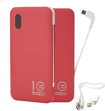 Amazon モバイルバッテリー Iphone かわいい 6色 大容量 ケーブル内蔵 急速充電 軽量 ノートpc Macbook mah Lightning Micro Usb Type C Android対応 レッド 家電 カメラ オンライン通販