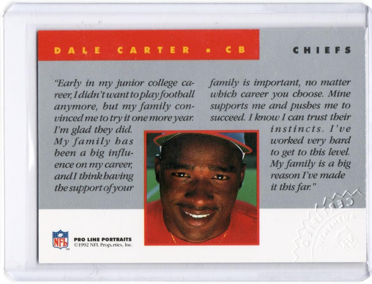Dale Carter Autographed Rookie Card Collectible Football Card - 1992 Pro Line Portraits Football Card (Chiefs)