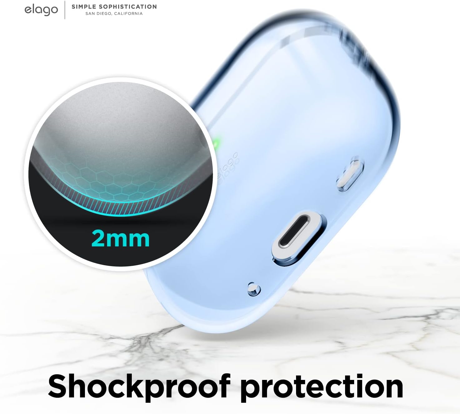 elago Compatible with AirPods Pro 2nd Generation Case Clear with Lanyard - Compatible with AirPods Pro 2 Case, Protective Cover, Shockproof, Wireless Charging, Reduced Yellowing [Aqua Blue]