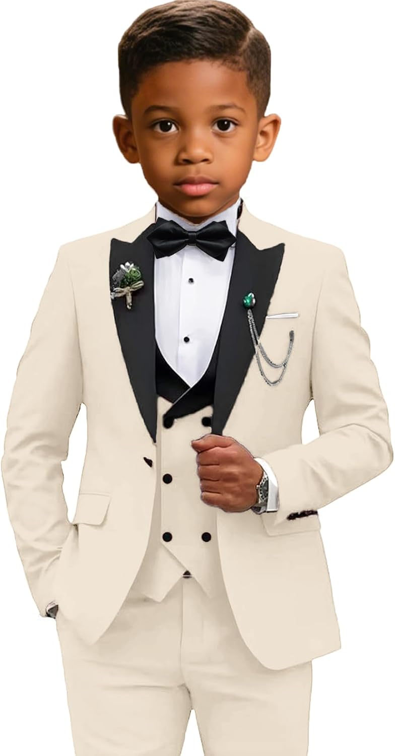 Boys Suits Slim Fit 5 Piece Toddler Tuxedo Suit Set for Teen Boy Formal Dress Clothes Peaked Lapel Kids Wedding Outfit