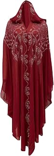 Muslim Hooded Cloak for Women Batwing Sleeve Pearl Chiffon Kimono Islam Kaftan Abayas Islamic Robe African Dresses