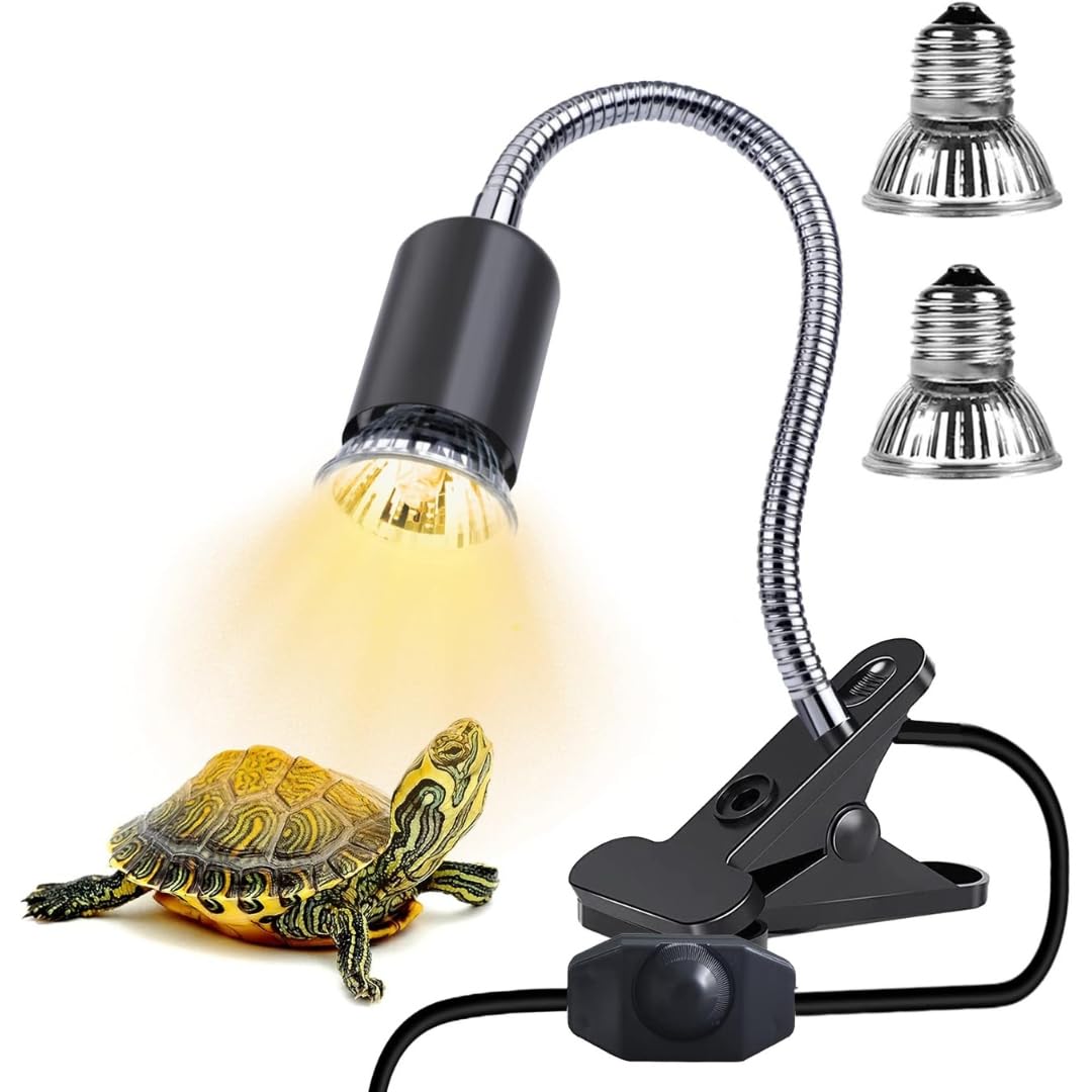 Buraq Pets E27 Base Reptile Heat Lamp, 50W UVA UVB Turtle Basking Light With Holder & 2 Bulbs, Full Spectrum Sun Lamp for Terrarium, UV for Turtle, Amphibious, Aquarium Tank, Reptiles, Halogen