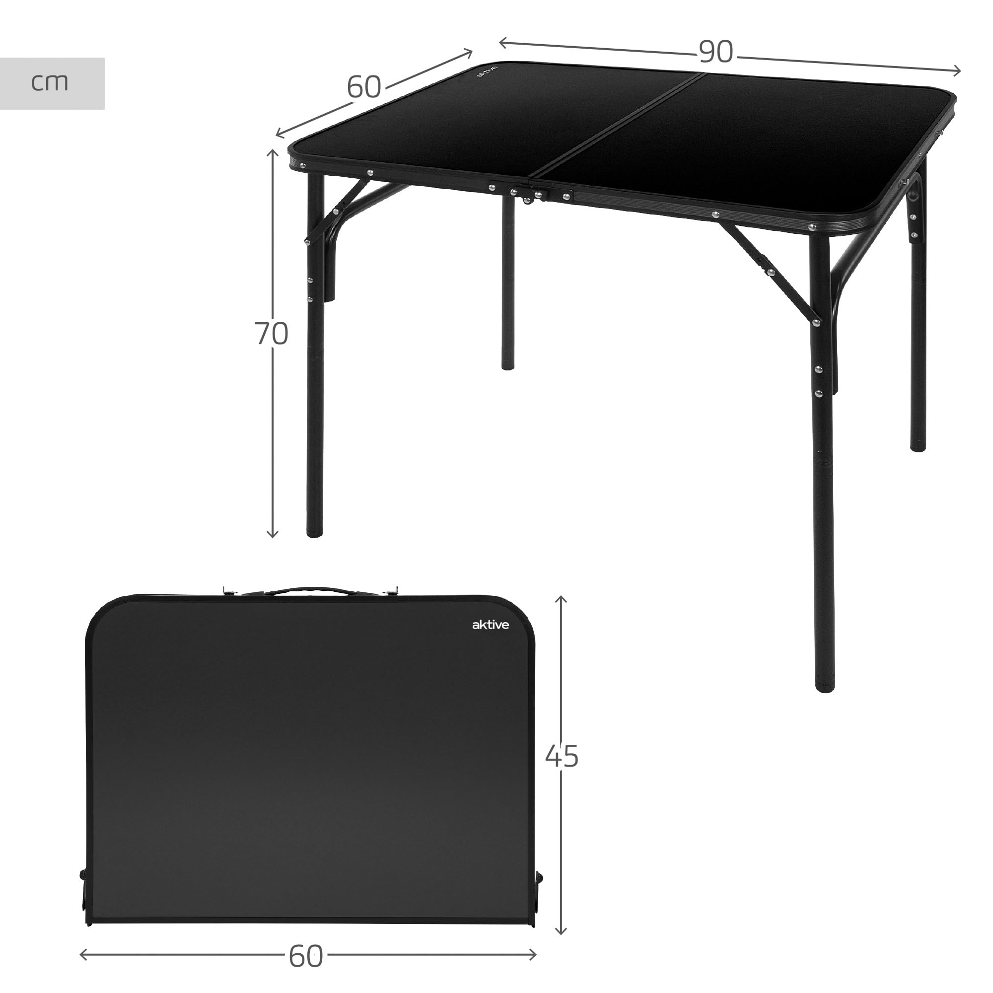 AKTIVE Mesa Plegable, 90 x 60 x 70 cm, Topes Antideslizantes, Tablero MDF, Estructura de Aluminio, Sistema de nivelación Integrado, Soporta 30 kg, Peso Ligero (63054)