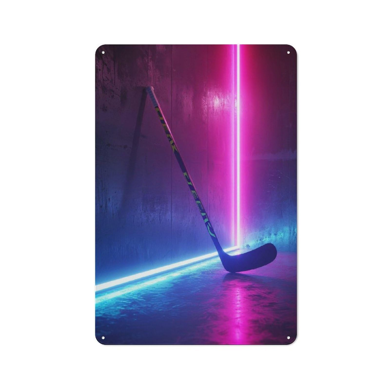 Junmoney Sport Neon Hockey Stick Printed Metal Sign 30X20cm For Pub Or Café, With Clear Industrial Wall Decor Character