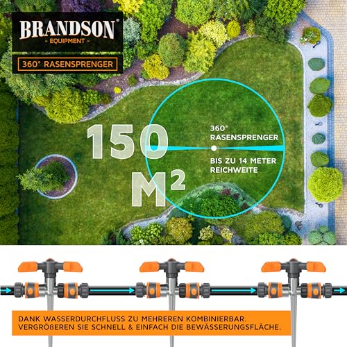 Flächenregner Brandson 3-fach Rasensprinkler mit Erdspieß und 360-Grad-Drehung