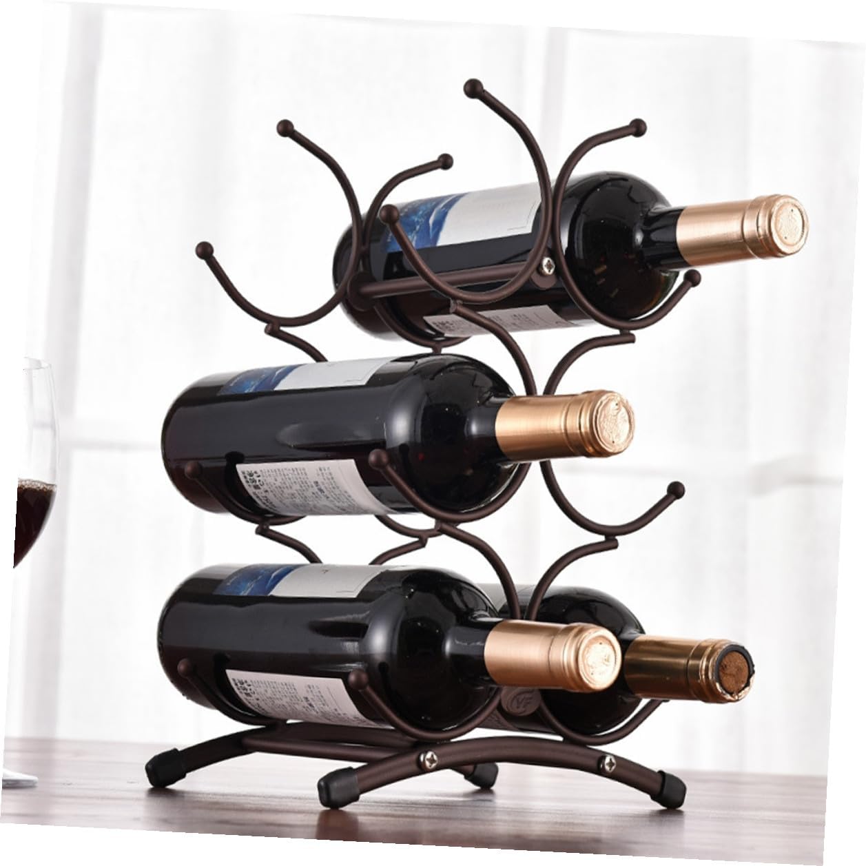 FAVOMOTO Vintage Iron 6-Bottle Wine Rack Detachable Countertop Wine Bottle Holder for Home Dining Room Display in Matte Antique Copper