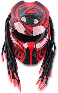 GUO Motorcycle Personality Helmet Predator Warrior Carbon Fiber Helmet,B,XL