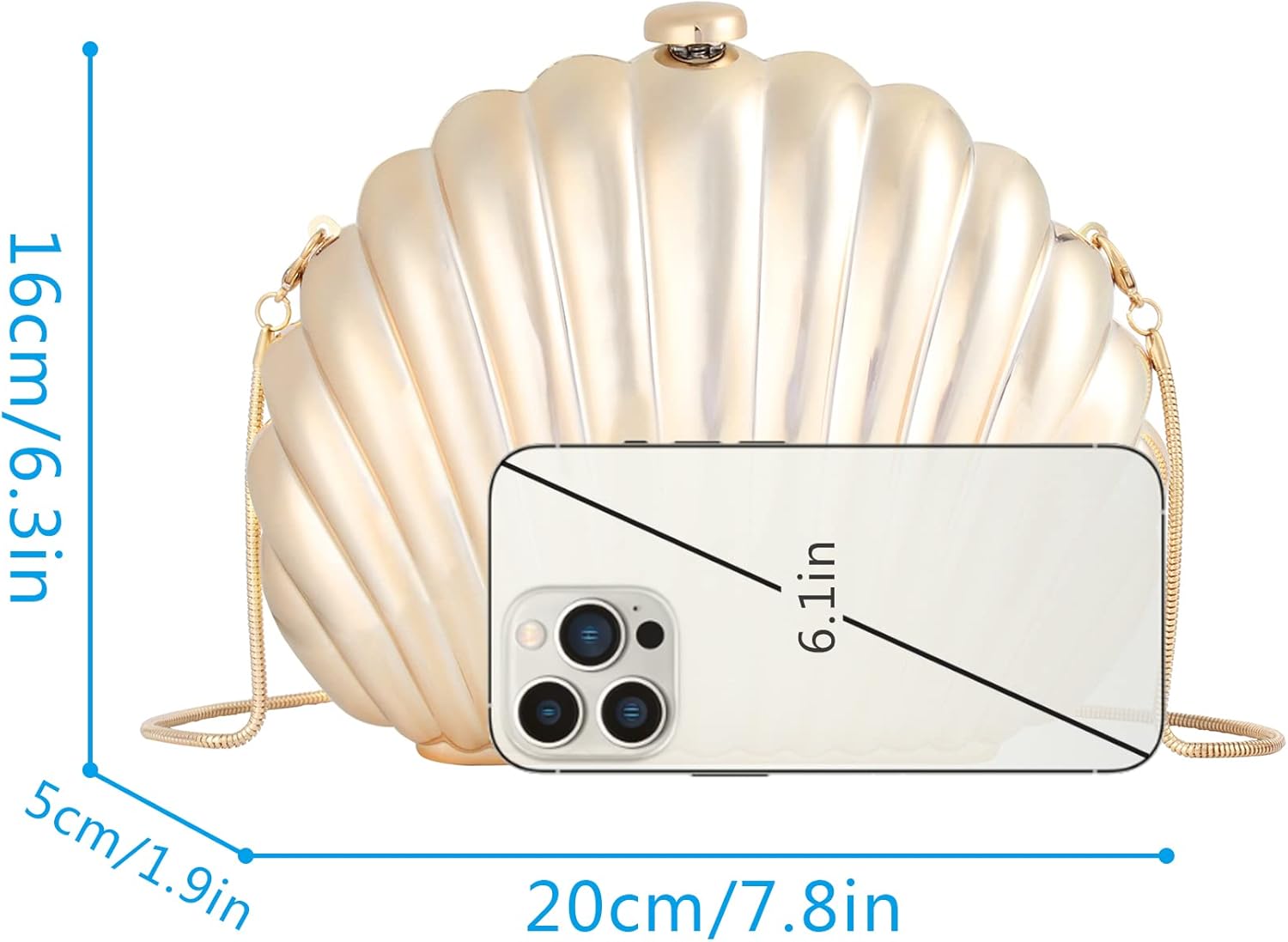 Women Seashell Evening Bag Purse Mermaid Chain Strap Clutch Handbag Shoulder Bag | Seashell, Mermaid, Chain Strap - Image 6