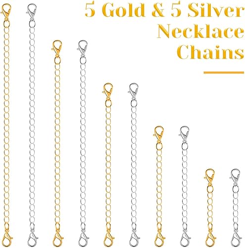 Miniatura 2 de Extensores de cadena para collares, Anezus 10 extensores de joyería para collares, extensores de cadena de acero inoxidable para collar, pulsera y
