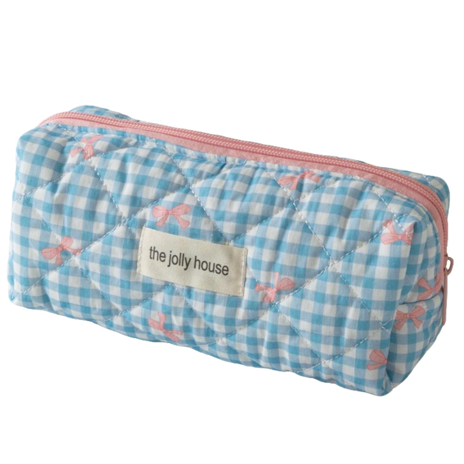 Carry bloom Pencil Pouch Cute Pencil Case for Girls Aesthetic Pencil Bag with Zipper Pen Cases School Supplies Makeup Bag (Checkered bow blue)
