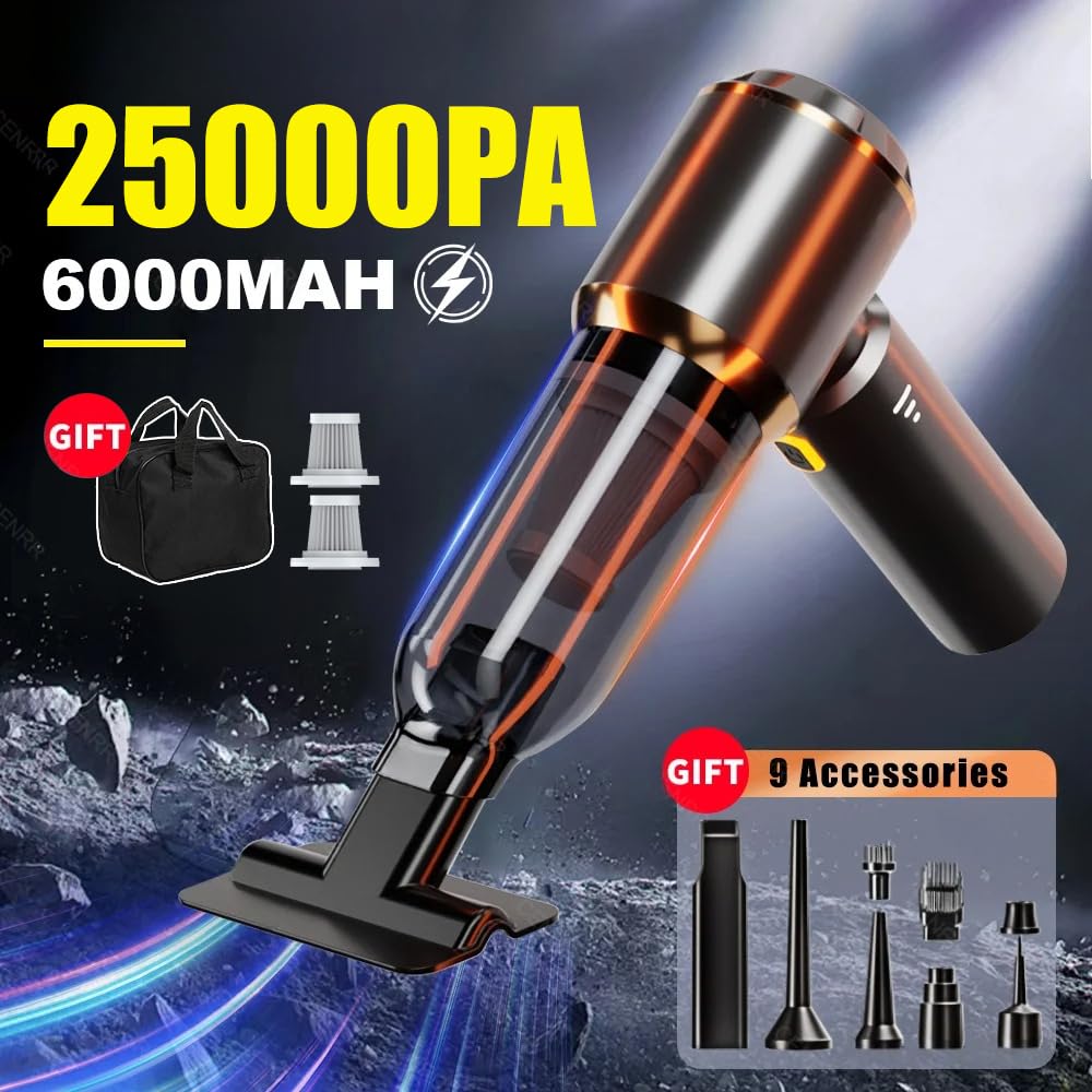 Aspirabriciole Senza Fili, 25000PA Aspirapolvere Auto, Aspirazione a 3 Velocità 220000 U/min Aspiratore e Soffiatore con Motore Brushless per Casa/Auto/Peli di Animali Aomestici