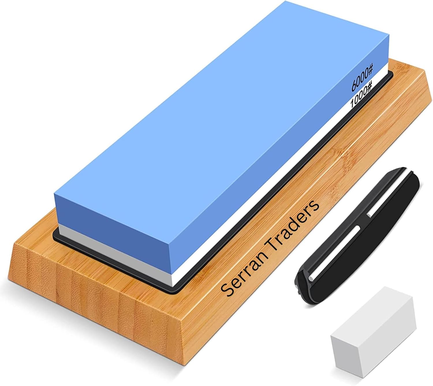 Seeran Whetstone Kit – Dual Grit 1000/6000 Knife Sharpening Stone with Non-Slip Bamboo Base – Precision Water Stone Sharpener for Kitchen, Chef & Outdoor Blades