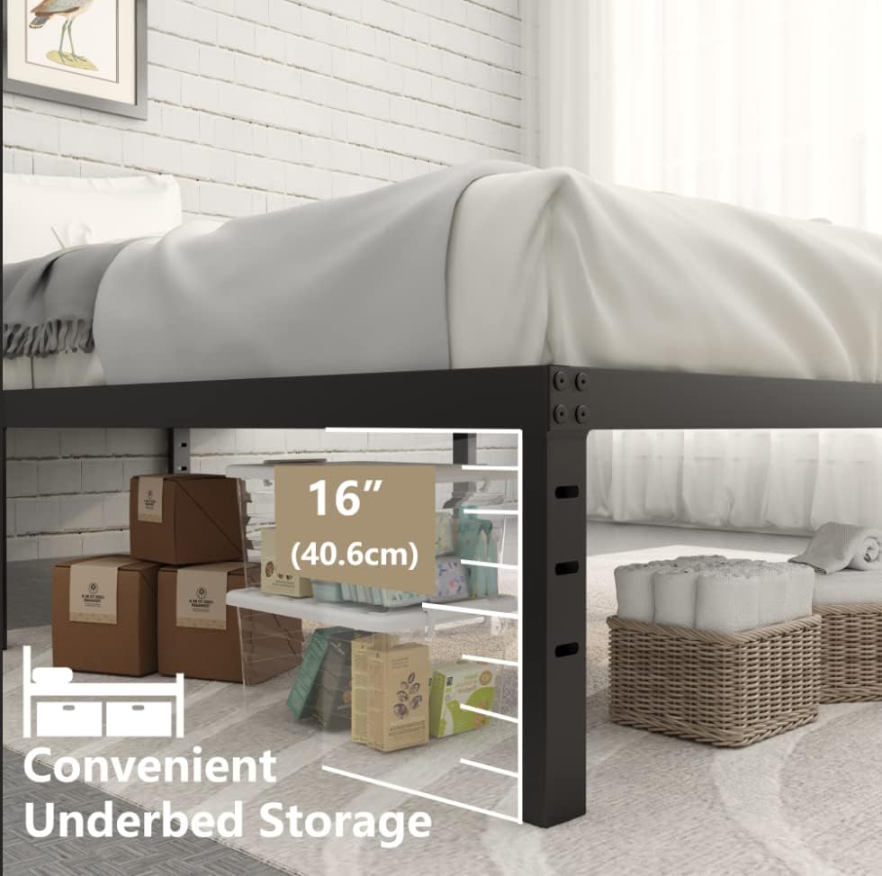Miniatura 6 de Marco de cama Queen de 18 pulgadas, plataforma de metal alta y resistente, no necesita somier, con soporte de listones de acero de 3500 libras,
