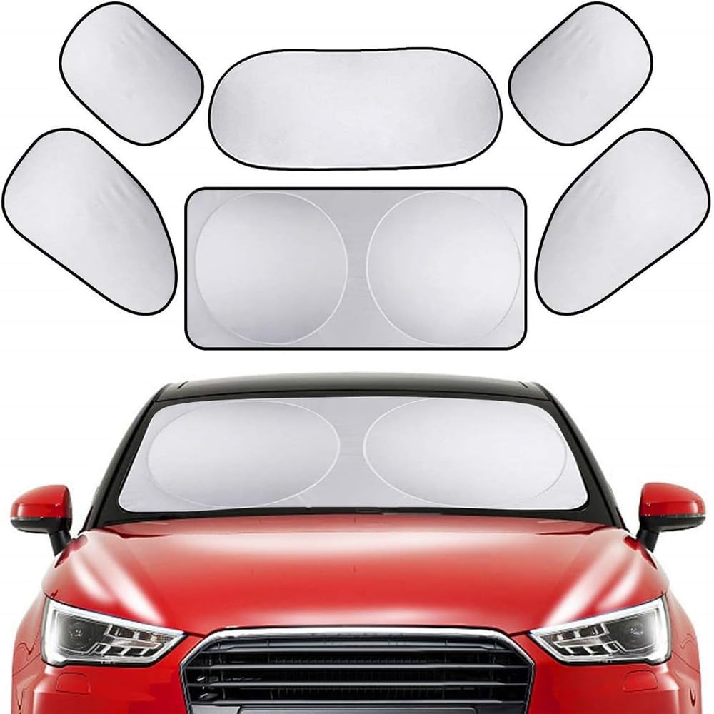 Sulfar Windshield Sunshade 6 Pieces Set Car Sun Shade Side Rear Window Shades UV Rays Sun Visor Protector, Keeps Vehicle Cooler