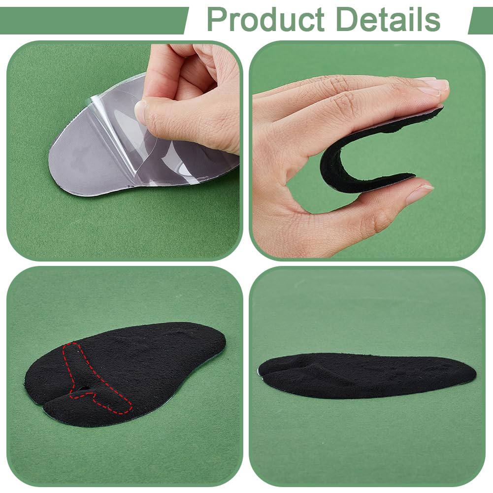 AHANDMAKER 6 pares de protectores de dedos de piel sintética para sandalias de 2.75 x 3.94 pulgadas, cojín antideslizante para vacaciones en la playa, accesorios de agarre para pies, color negro
