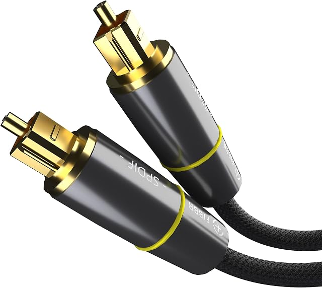 FIBBR Optical Cable 1M, Digital Fiber Optic Audio Toslink Cable Nylon Braided 24K Gold-Plated Male to Male for Home Theater, Soundbar, TV, PS4, Xbox and More