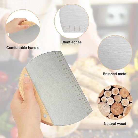 Orret Home Steel Dough Cutter, Metal Dough Scraper with Wooden Handle, Pasta Scraping Apparatus, Dough Slicer, Steel Shaper and Portioner for Pasta and Pastry, Multi-Purpose Handle in the Kitchen