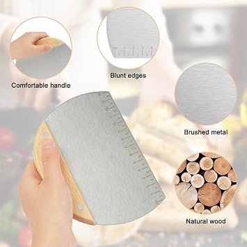 Orret Home Steel Dough Cutter, Metal Dough Scraper with Wooden Handle, Pasta Scraping Apparatus, Dough Slicer, Steel Shaper and Portioner for Pasta and Pastry, Multi-Purpose Handle in the Kitchen