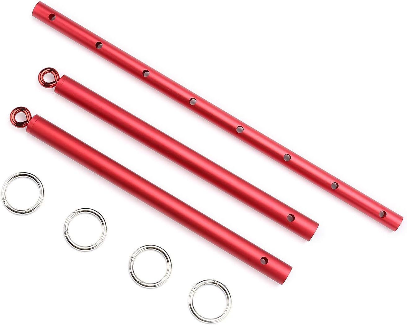 2 Red Spreader Bar Set Heavy Duty Stainless Steel Expandable Home Gym with 4 pcs Blue with Skull Pattern Adjustable Strap, Sports Aid Training Fitness Gear Pilates Aid Kit, Yoga Tool