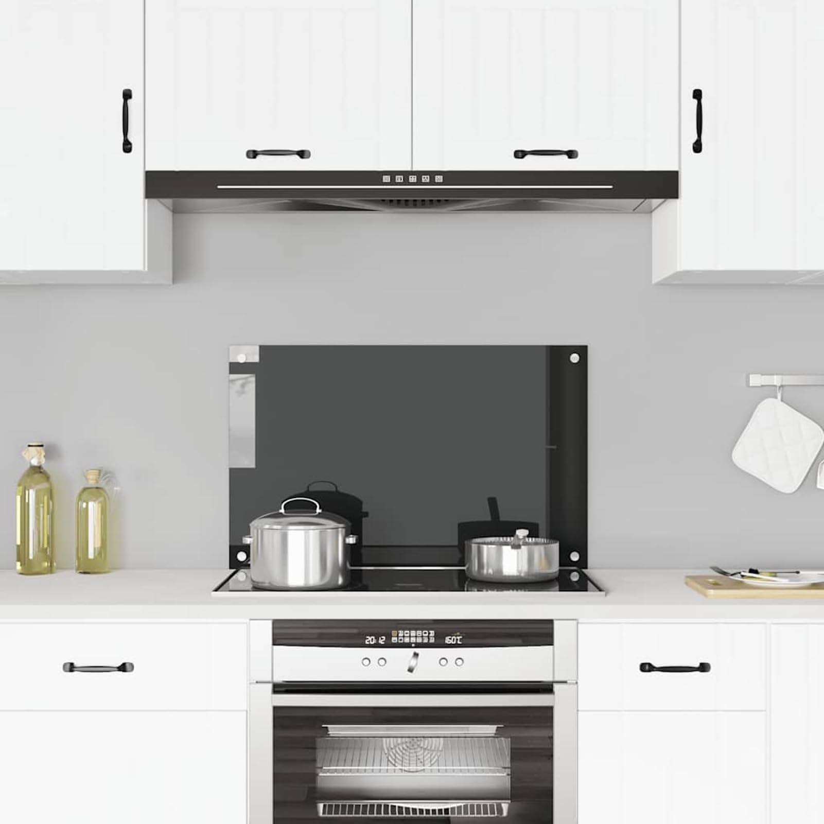 Homgoday Protector contra salpicaduras de cocina negro 80x50 cm vidrio templado