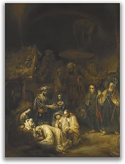 Yomcut Rembrandt Van Rijn Canvas Wall Art Adoration of The Magi Poster Religious Culture Art Renaissance Portraits Suitable for Church Home Restaurant Wall Decoration Unframed（12x16in30x40cm）