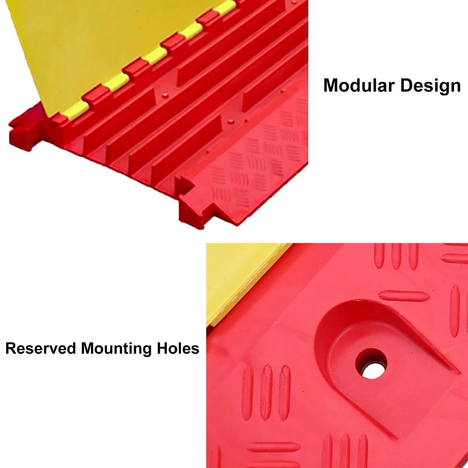 Canaleta Cables Suelo, Protector Cable de 3 Canales, Rampa Coche Modular de Plástico de Alta Resistencia, Diseño Abatible Que Soporta 300 Kg, Rojo y Amarillo