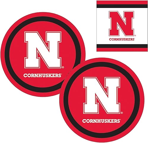 Mayflower Distributing Company, Inc Nebraska Party Supplies for 24 - Plates & Napkins with N logo - Officially Licensed, Made in USA