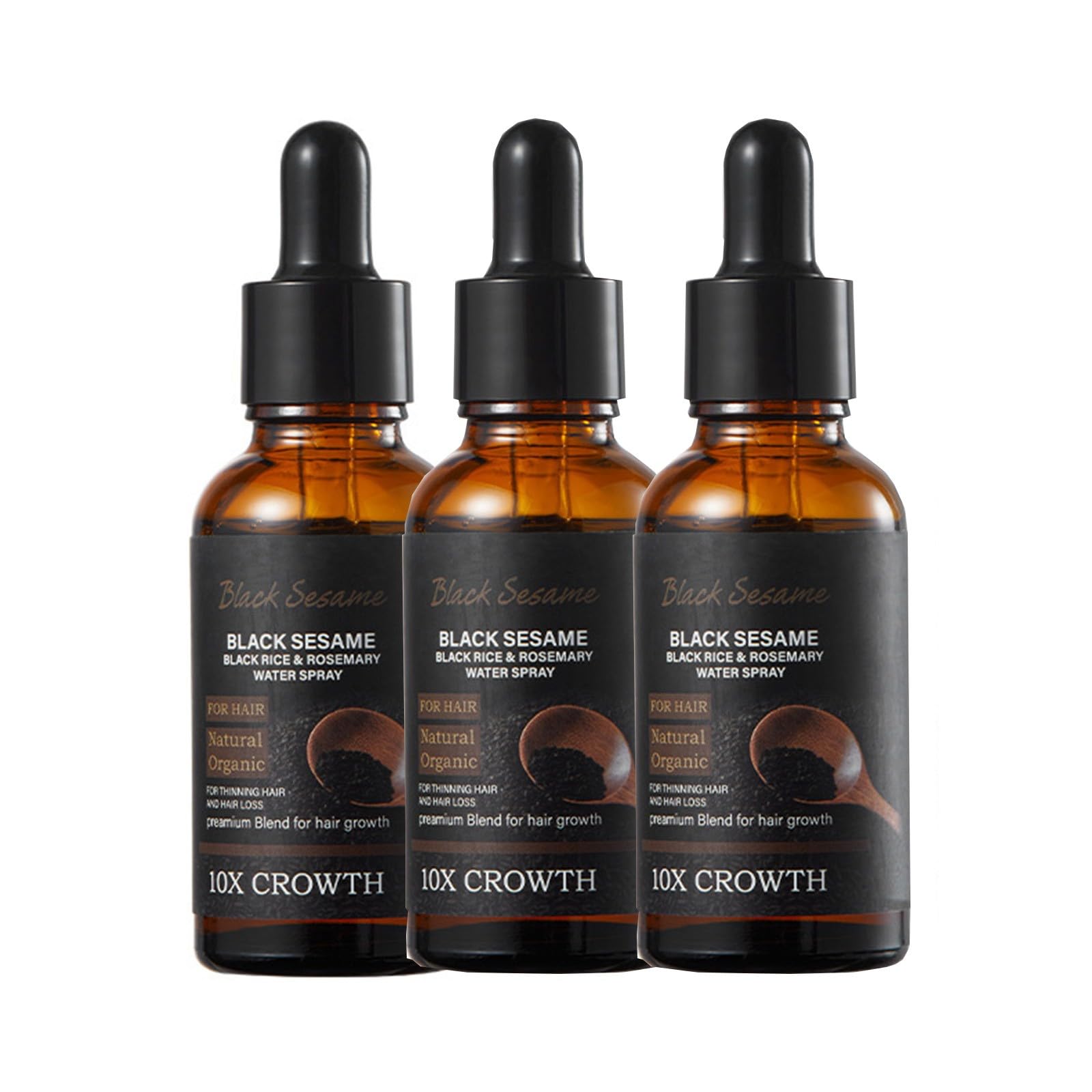Black Sesame Hair Growth Serum, Black Sesame Black Rice & Rosemary Water Spray,Black Sesame Oil for Hair, Black Sesame Hair Serum (3pcs)
