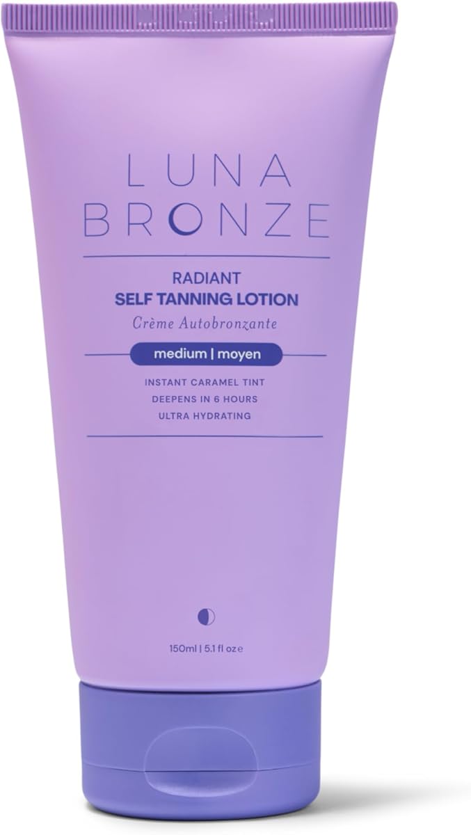 Luna Bronze Radiant Self Tanning Lotion | Gradual Sunless Tanner with Natural Caramel Tint | Moisturizing, Non-Irritating for Sensitive Skin | Organic, Vegan, Cruelty Free (150ml/5.07 fl. oz)