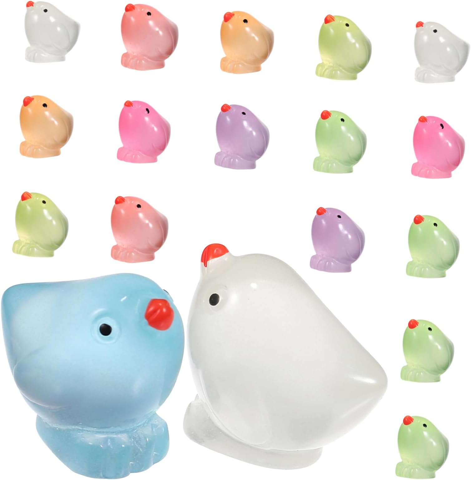 Toddmomy 18 Pcs Resin Luminous Yellow Chicken Garden Fairy Porch Chicks Cupcake Topper Glow in Dark Resin Figures Mini Chicken Sculpture Farm Animals Figures Resin Animals Halloween Model