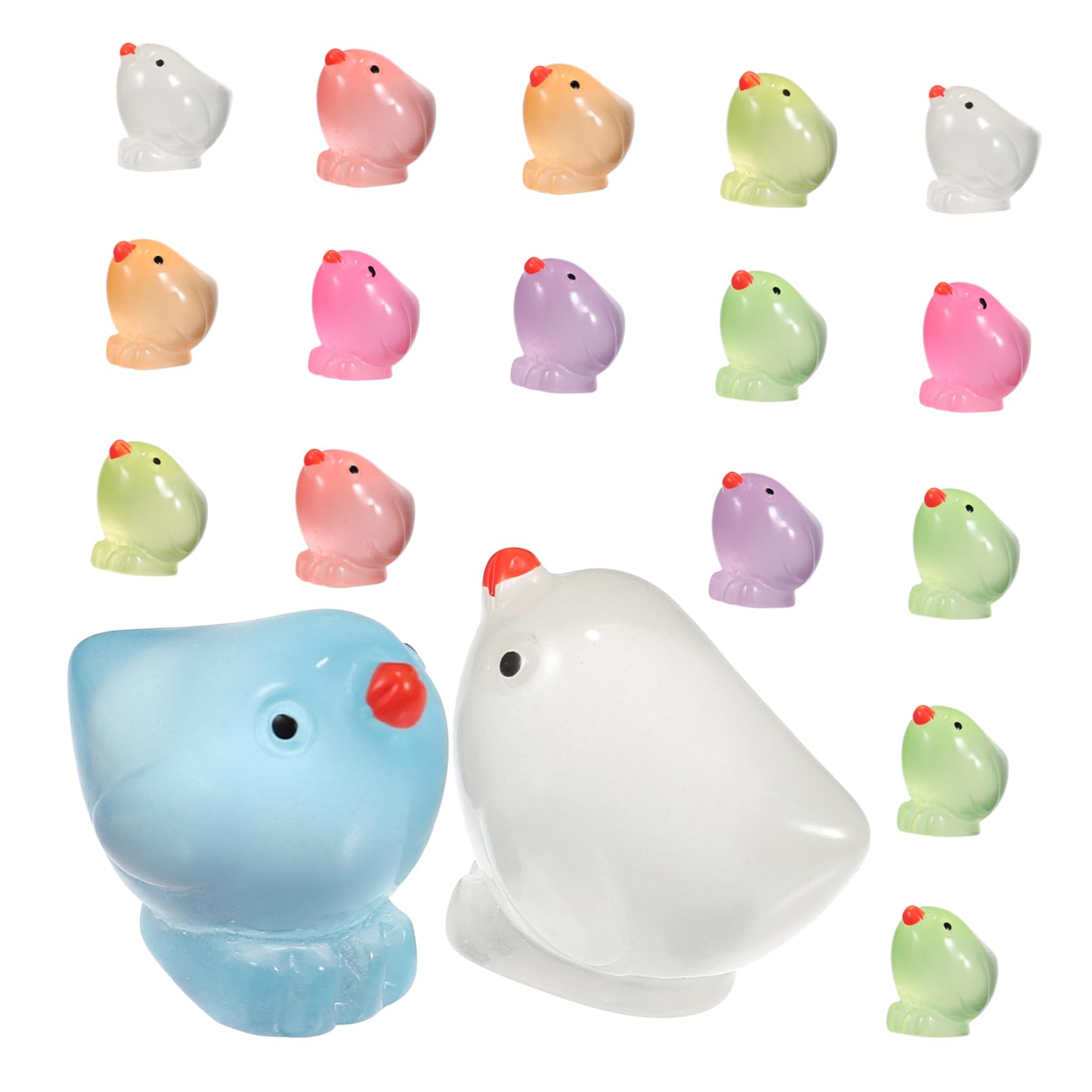 Toddmomy 18 Pcs Resin Luminous Yellow Chicken Garden Fairy Porch Chicks Cupcake Topper Glow in Dark Resin Figures Mini Chicken Sculpture Farm Animals Figures Resin Animals Halloween Model