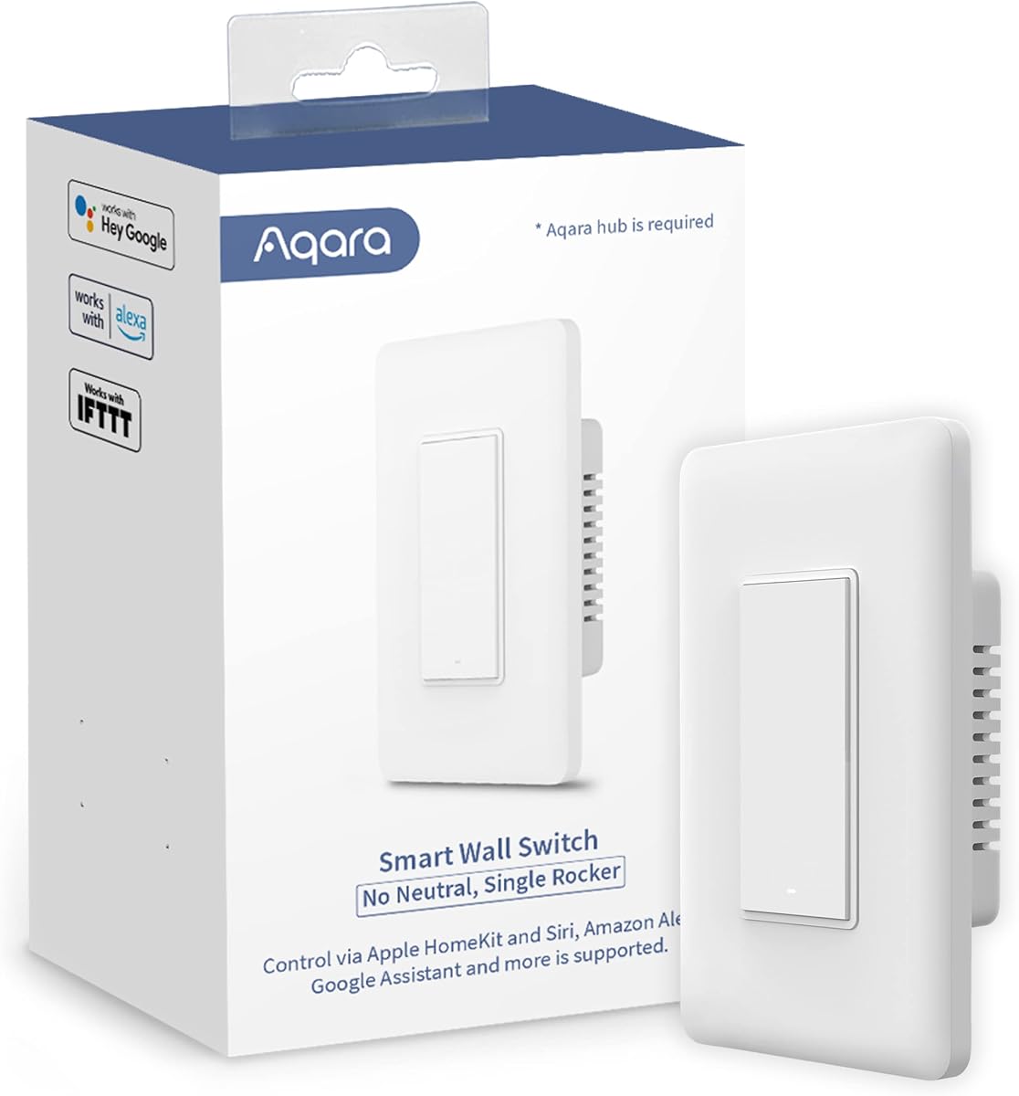 Aqara Smart Light Switch (No Neutral, Single Rocker), Requires AQARA HUB
