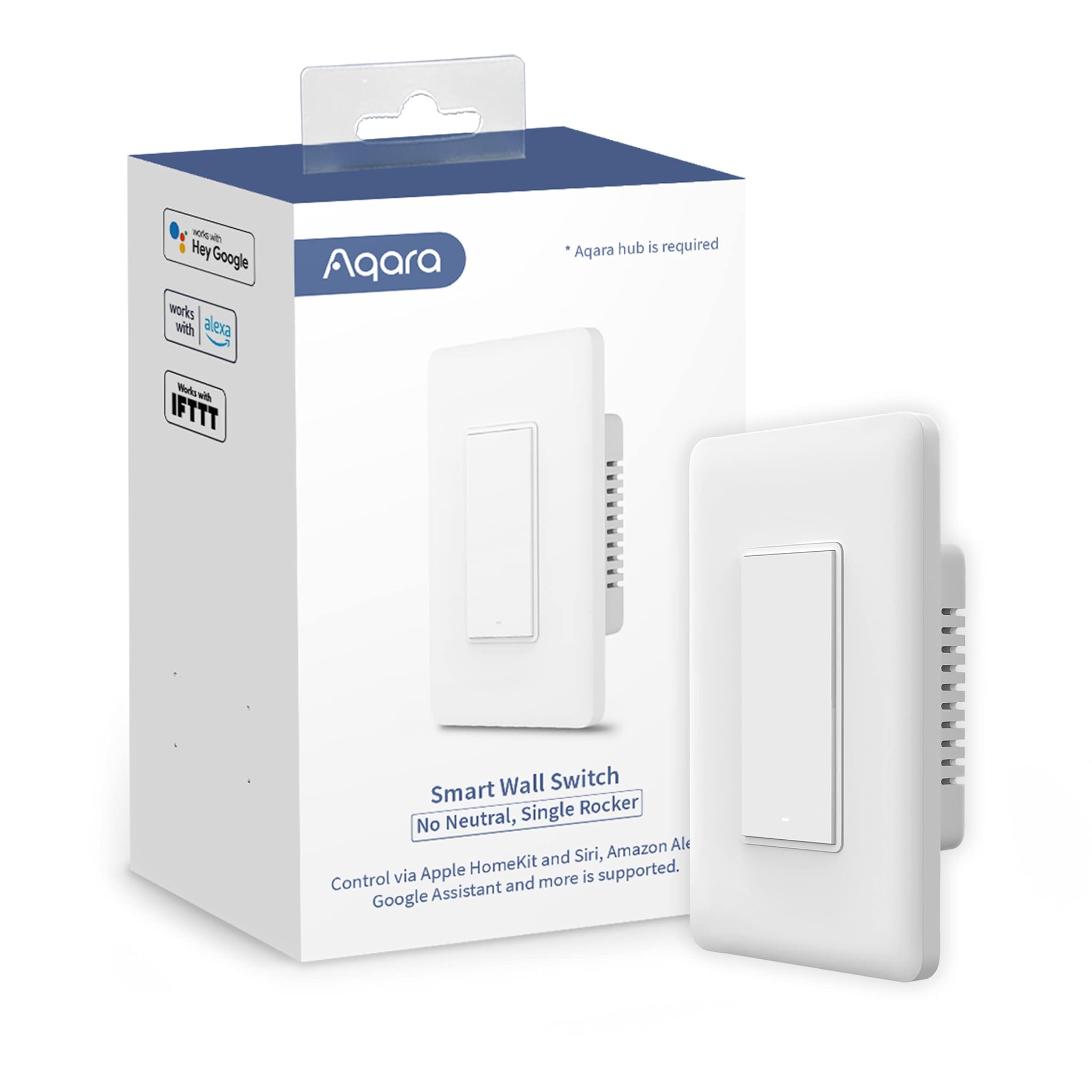 Zigbee Light Switch, Remote Control and Smart Home Automation, Compatible with HomeKit, Google, Works with Alexa, SmartThings Aqara Smart Light Switch (No Neutral, Single Rocker), Requires AQARA HUB