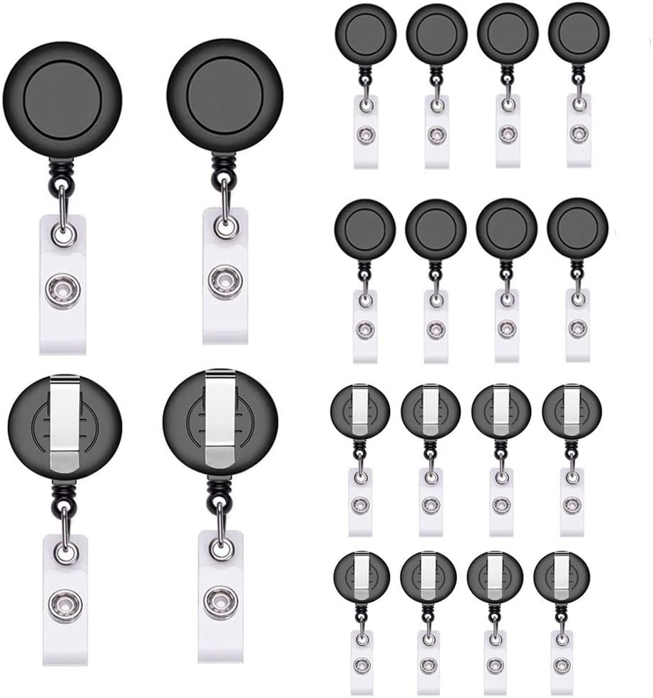 Badge Reel, Retractable Badge Reel with Metal Belt Clip, 20 Pack Retractable Badge Holder ID Badge Reel Clip - Black Color for ID Card Badge Holder Key Keychain Holders by Fezep