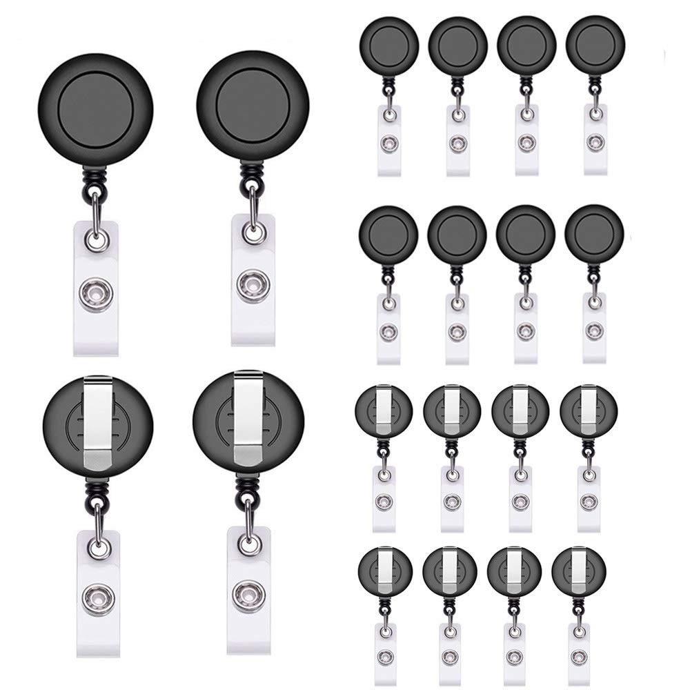 Badge Reel, Retractable Badge Reel with Metal Belt Clip, 20 Pack Retractable Badge Holder ID Badge Reel Clip - Black Color for ID Card Badge Holder Key Keychain Holders by Fezep