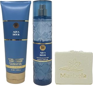 Aqua Hour Body Cream and Fragrance Mist Duo Set with a Natural Oats Bar Soap - Full Size