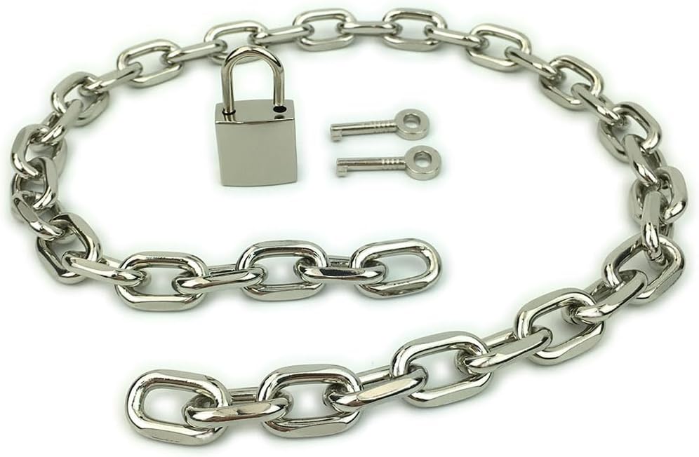 Succuba Padlock Chain Necklace Collar Choker with Two Keys and Box for Women, Men and Pet - Image 4