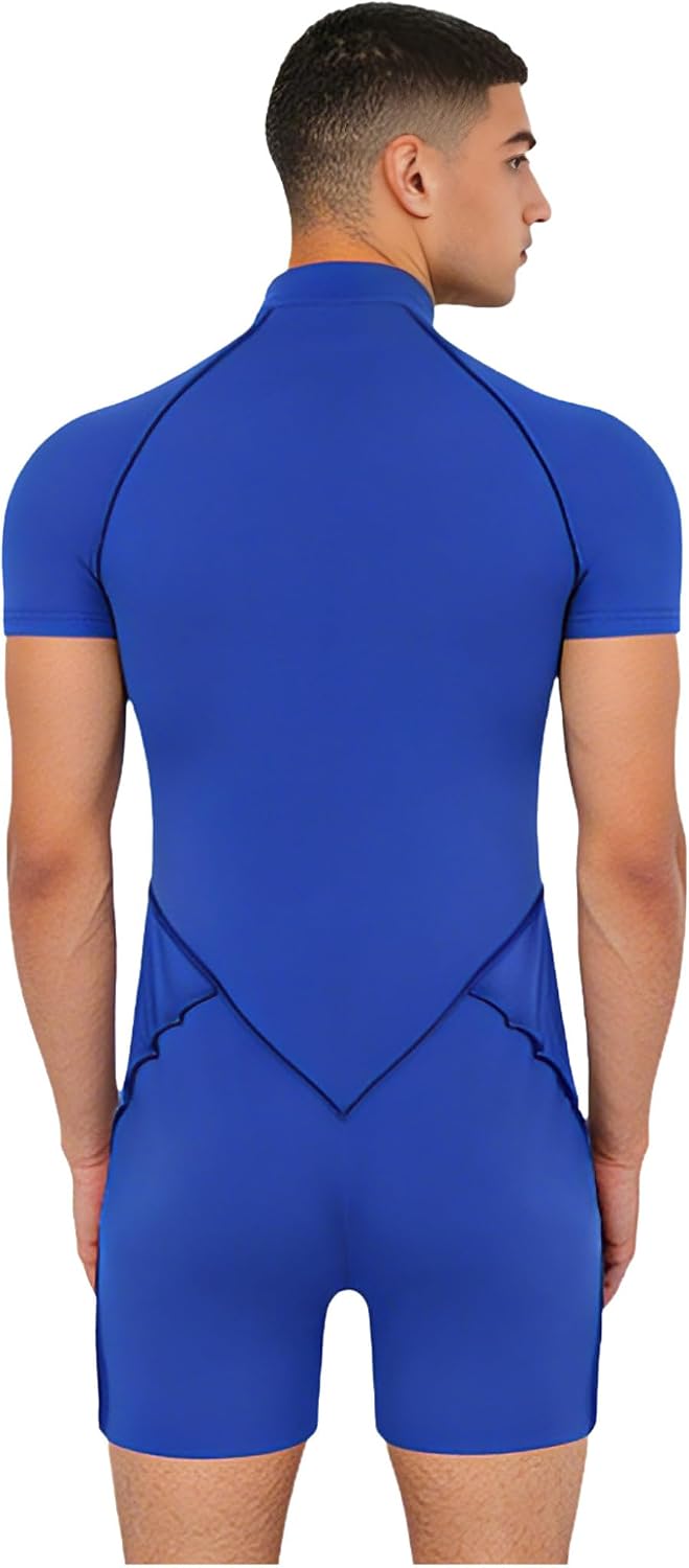Lejafay Mens Short Sleeve Bodysuit Front Zip Unitard Workout Singlets One-piece Pajamas Boxer Rompers
