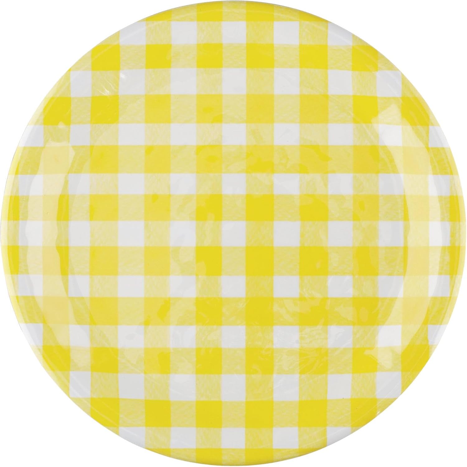 UP UPware Gingham Melamine Salad Plate Set, Round Plates for Risotto, Pasta, and Salad, BPA-Free, Dishwasher Safe, Yellow, 9 Inch, Set of 6