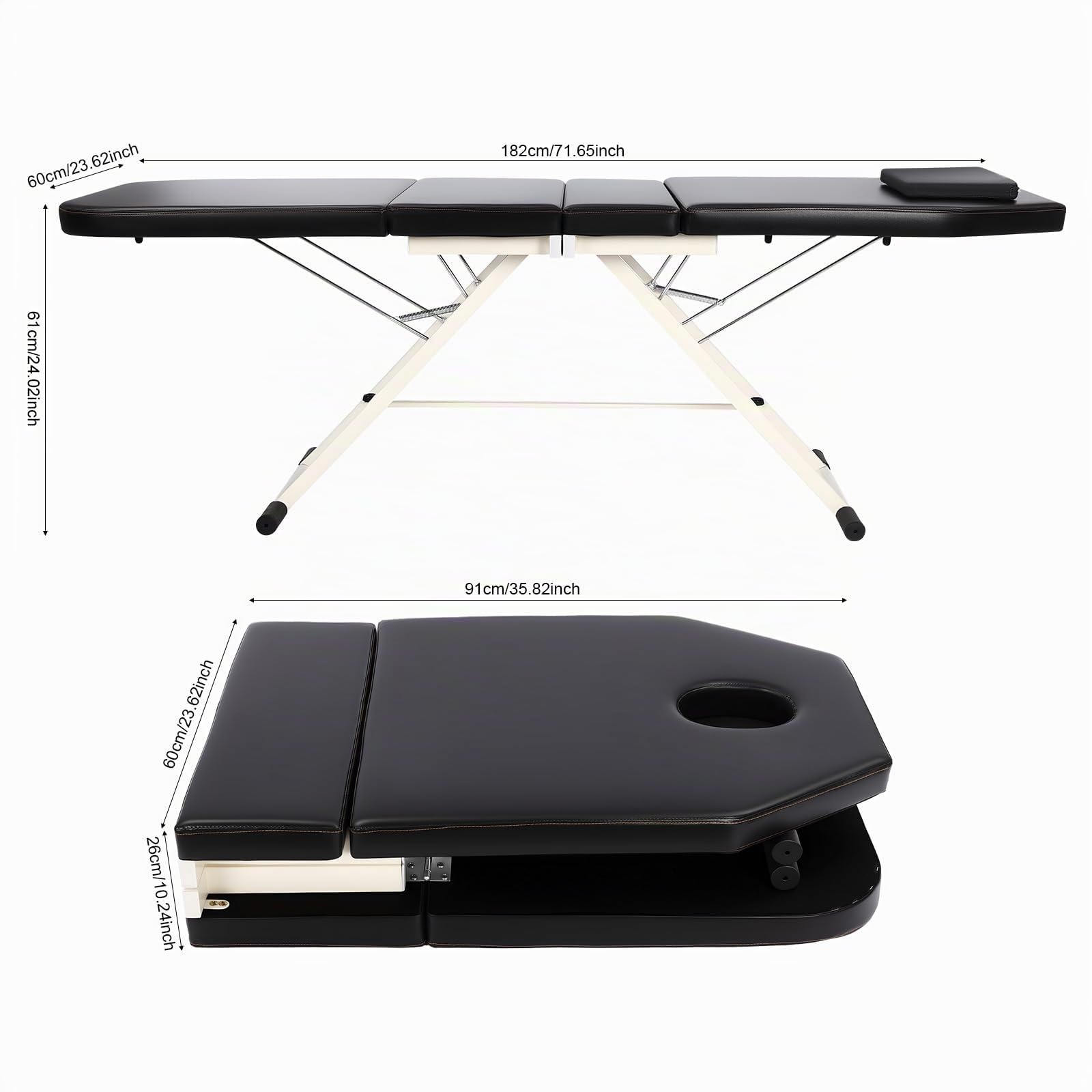 Kosmetikbett Massagetisch, Tragbare SPA Salon Bett mit 3 Zonen Klappbar, Mobile Massagebett, Kosmetikstuhl Massageliege MassageStühl, PVC Kosmetikliege, für Professionelle Massagetherapeuten