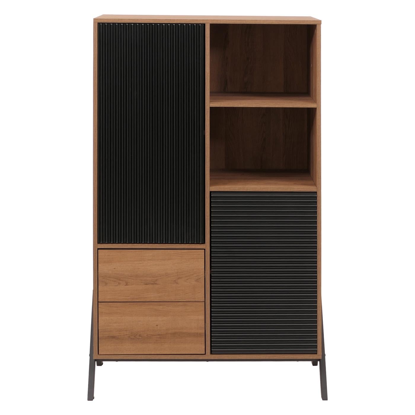 Mendler Hochschrank HWC-O40, Schrank Highboard mit Türen Staufächer Schubladen, MDF Metall Melamin 138x79x40cm - Natur