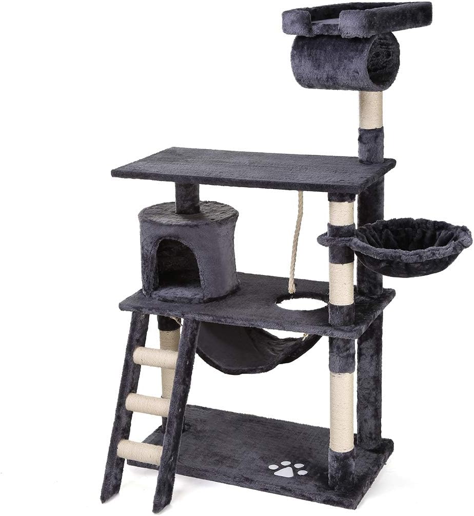 Petonaut Scratching Posts for Cats Cat Tree Cat Tower Multifunctional Deluxe Comfortable Cat Furniture Cat Condo Stable Cat Hammock Cat Tree Scratcher Activity Centre Dark Grey 141CM (Grey 1)